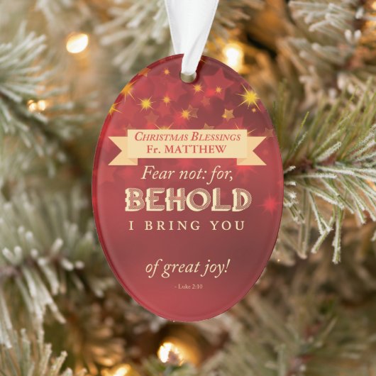 Priest Christmas Blessings Red, Gold Stars Ornament (Boom)