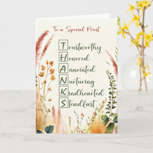 Priest Clergy Appreciation Day Bedankt Acrostiek Kaart (Gele Bloem)