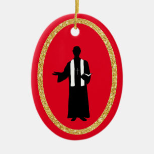 Priest Holding Bijbel Silhouette kerstversiering Keramisch Ornament