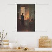 Priest Praying By Candlelight, Christian Wall Art Poster (Keuken)