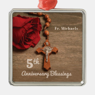 Priester 5e priesterwijding jubileum Rode Roos Metalen Ornament