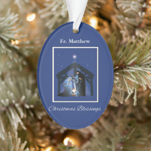 Priester Kerstsegen, Kerststal op Blauw Ornament