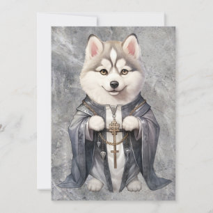 Priester Koning Siberische Husky hond Feestdagenkaart