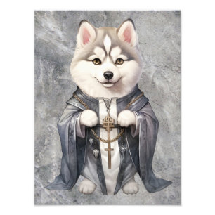 Priester Koning Siberische Husky hond Foto Afdruk