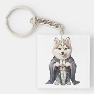 Priester Koning Siberische Husky hond Sleutelhanger