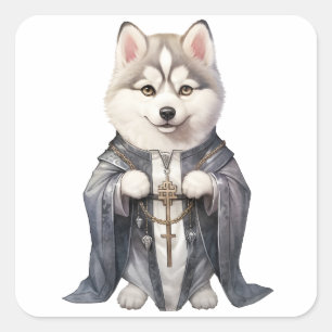 Priester Koning Siberische Husky hond Vierkante Sticker