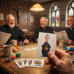 Priester met bijbel als grappig geestelijk karakte pokerkaarten