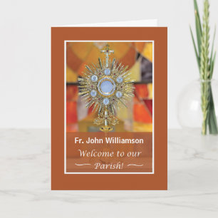 Priester Welkom bij Parish Gold Monstrance met Hos Kaart