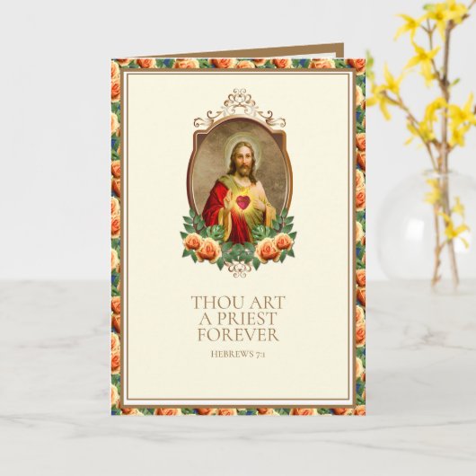 Priesterwijding Heilig Hart Jezus Elegant  Kaart (Gele Bloem)