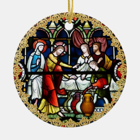 Priesterwijding Jubileum Glas in Lood Op Maat Gema Keramisch Ornament (Voorkant)