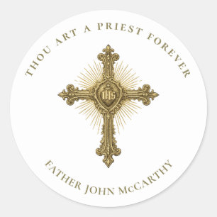 Priesterwijding Kruis IHS Schriftuur Ronde Sticker