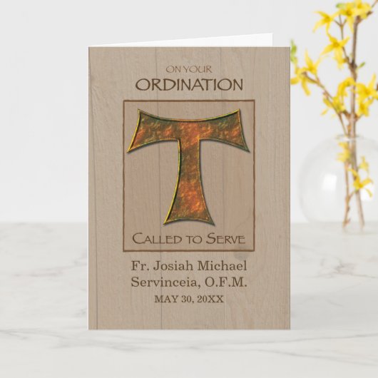 priesterwijding  naam Datum Tau Cross Kaart (Gele Bloem)