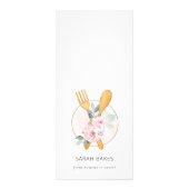 Prijs Blush Pink Spoon Fork Floral Bakery Service Reclamekaart (Achterkant)