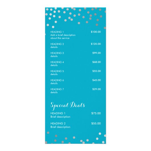 PRIJS DIENSTEN LIJST zilveren confetti patroon aqu Reclamekaart (Achterkant)