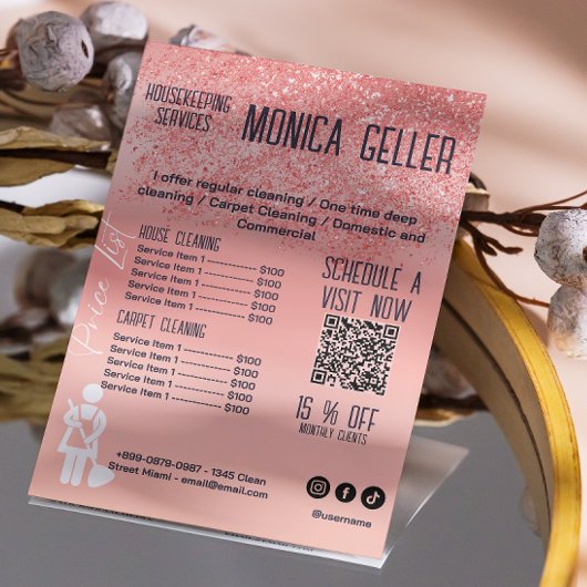 Prijs huishoudelijke hulp Rose Gold Blush Qr Code Flyer