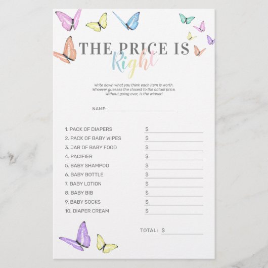 Prijs is de juiste vlindergame van het Baby shower (Voorkant)