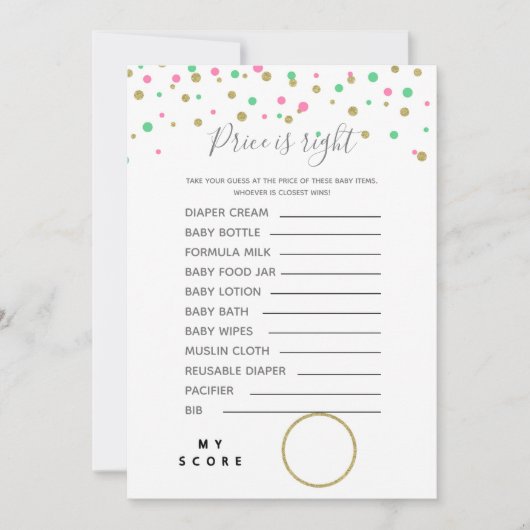 Prijs is juiste games Baby shower Kaart (Voorkant)