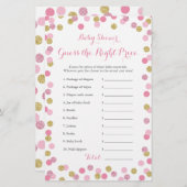 Prijs roze en gouden Baby shower Juiste game Kaart (Voorkant / Achterkant)
