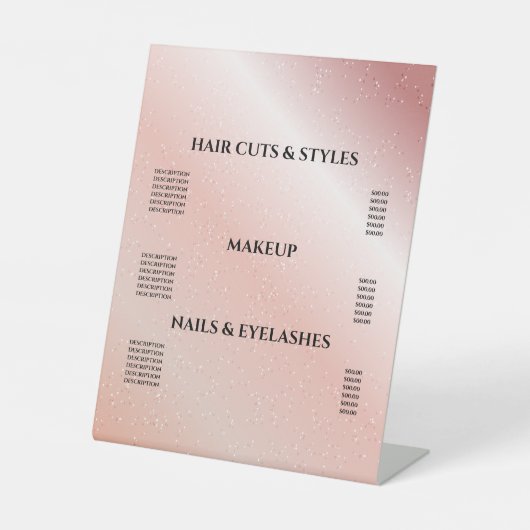 Prijs roze glitter Blush Hair Makeup Salon Reclamebord Met Voetstuk (Voorkant)