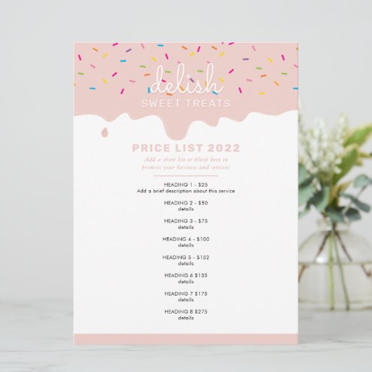 PRIJS SERVICE LIJST Frosting druppelstrooisel blus Kaart (Staand voorkant)