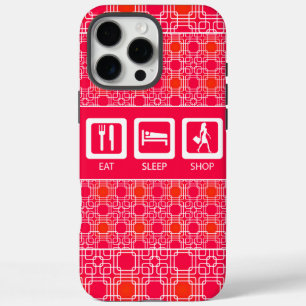 Prijs voor de roze Funny Shopaholic Eat Sleep Shop iPhone 16 Pro Max Hoesje