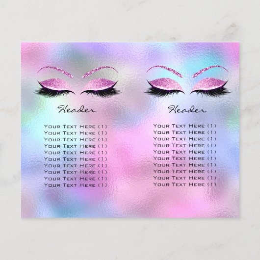 Prijsfolder Wimper Pink Glitter Make-up Blauw Flyer (Achterkant)