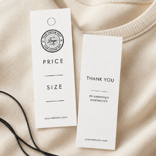 Prijskaartje voor witte kleding met logo mini visitekaartje