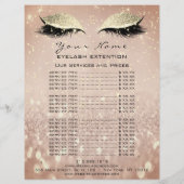 Prijslijst Beauty Lashes Makeup Roos Gold Glitter Flyer (Achterkant)