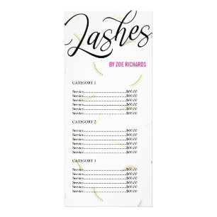Prijslijst Black Script & Gold Lashes Reclamekaart