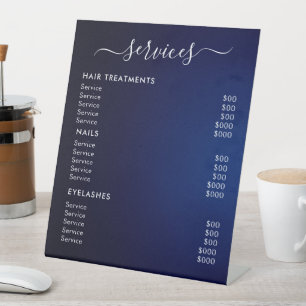 Prijslijst Dark Blue Salon Services Reclamebord Met Voetstuk