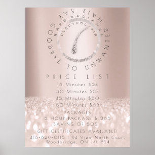 Prijslijst Electrolysis Haarverwijdering Rose Beau Poster