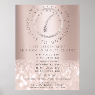 Prijslijst Electrolysis Haarverwijdering Rose Beau Poster