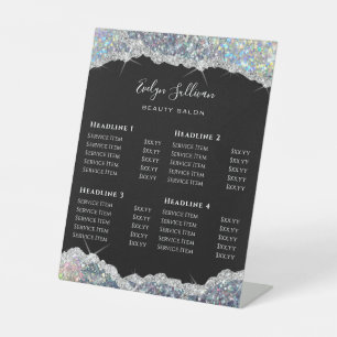 Prijslijst Faux Silver Glitter Sequin Reclamebord Met Voetstuk