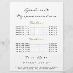 Prijslijst Flyer Black White Eye Licht God Lash Lu
