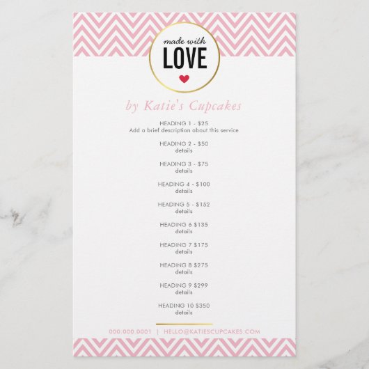 PRIJSLIJST gemaakt met liefde modern roze chevron Flyer (Voorkant)