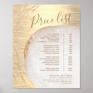 Prijslijst Gold Glitter Hair Stylist Salon Poster
