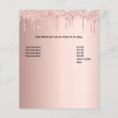 Prijslijst haar schoonheidssalon roze goud glitter flyer (Achterkant)