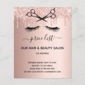 Prijslijst haar schoonheidssalon roze goud glitter flyer (Voorkant)