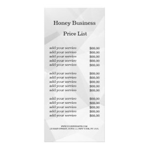 Prijslijst Honey Business Rack Card Reclamekaart