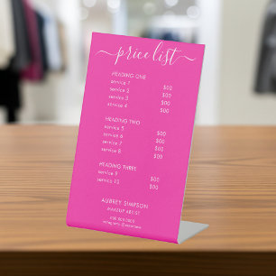 Prijslijst Kalligrafie Girly Pink Business Reclamebord Met Voetstuk