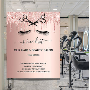 Prijslijst kapsalon roze goud glitters flyer