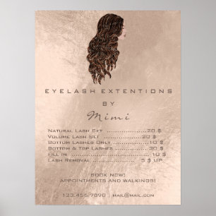 Prijslijst Make-up Ogen Wimpers Rose Kapsalon Poster