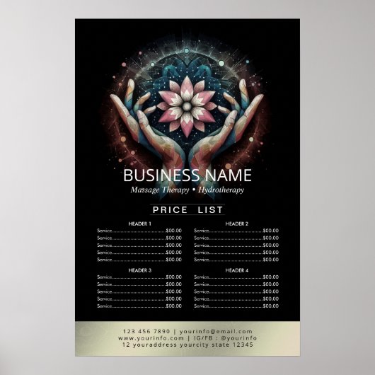 Prijslijst Massage Therapie Helende Hand Energie S Poster (Voorkant)