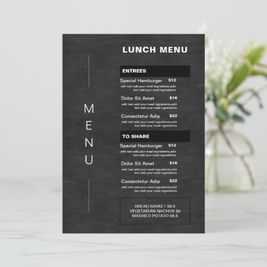 Prijslijst modern Chalkboard Restaurant Lunch Menu (Staand voorkant)
