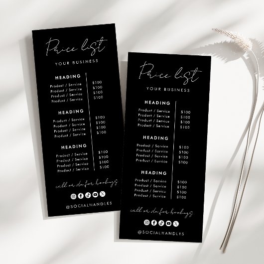 Prijslijst Professionele Aangepaste Producten Dien Reclamekaart