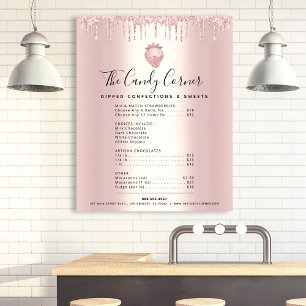 Prijslijst roos Gold Glitter Drivers Dessert Menu Poster
