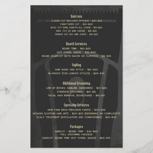 Prijslijst Service Menu Kapperszaak Kapper (Voorkant)