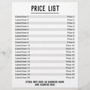 Prijslijst. Tot 20 artikelen & prijzen. Enkelzijdi Flyer
