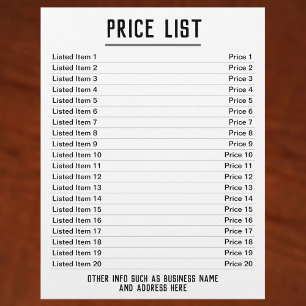 Prijslijst. Tot 20 artikelen & prijzen. Enkelzijdi Flyer