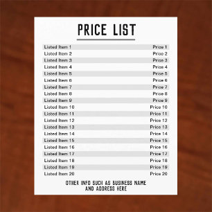 Prijslijst. Tot 40 artikelen & prijzen. Dubbelzijd Flyer